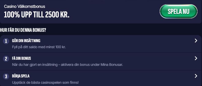 Följ tre enkla steg för att aktivera din casinobonus